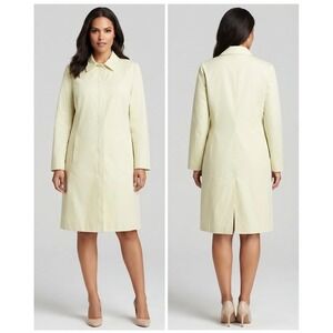 Talbots Womens Large Pale Lime Green Floral Lined Long Trench Coat Mac Jacket